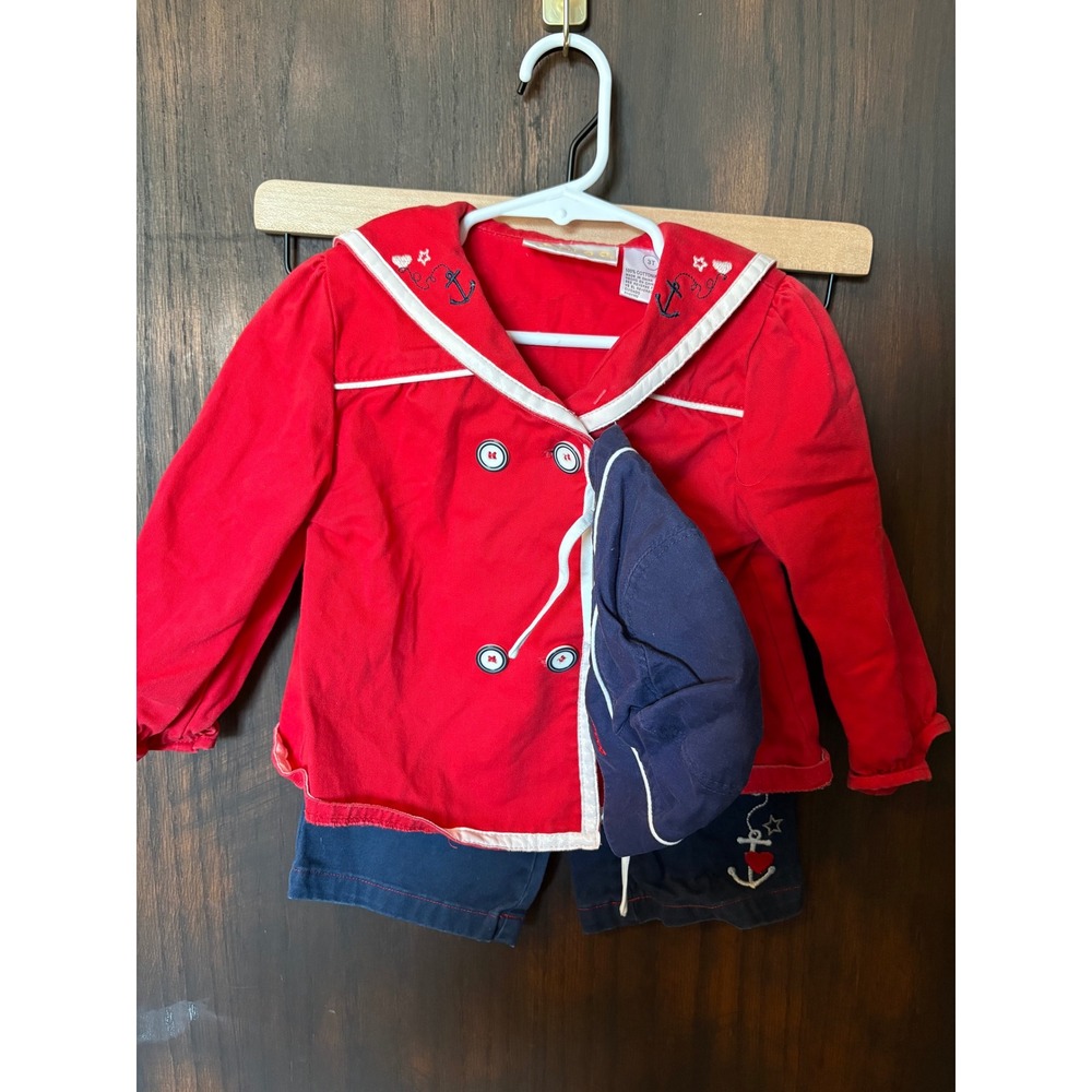 Beluga New York Kids 3T Sailor Set Red Jacket Navy Shorts Hat Nautical Vintage